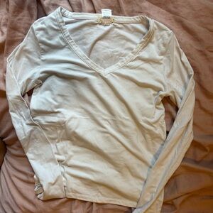 Olivia Rae V-Neck Long Sleeve Top - Cream